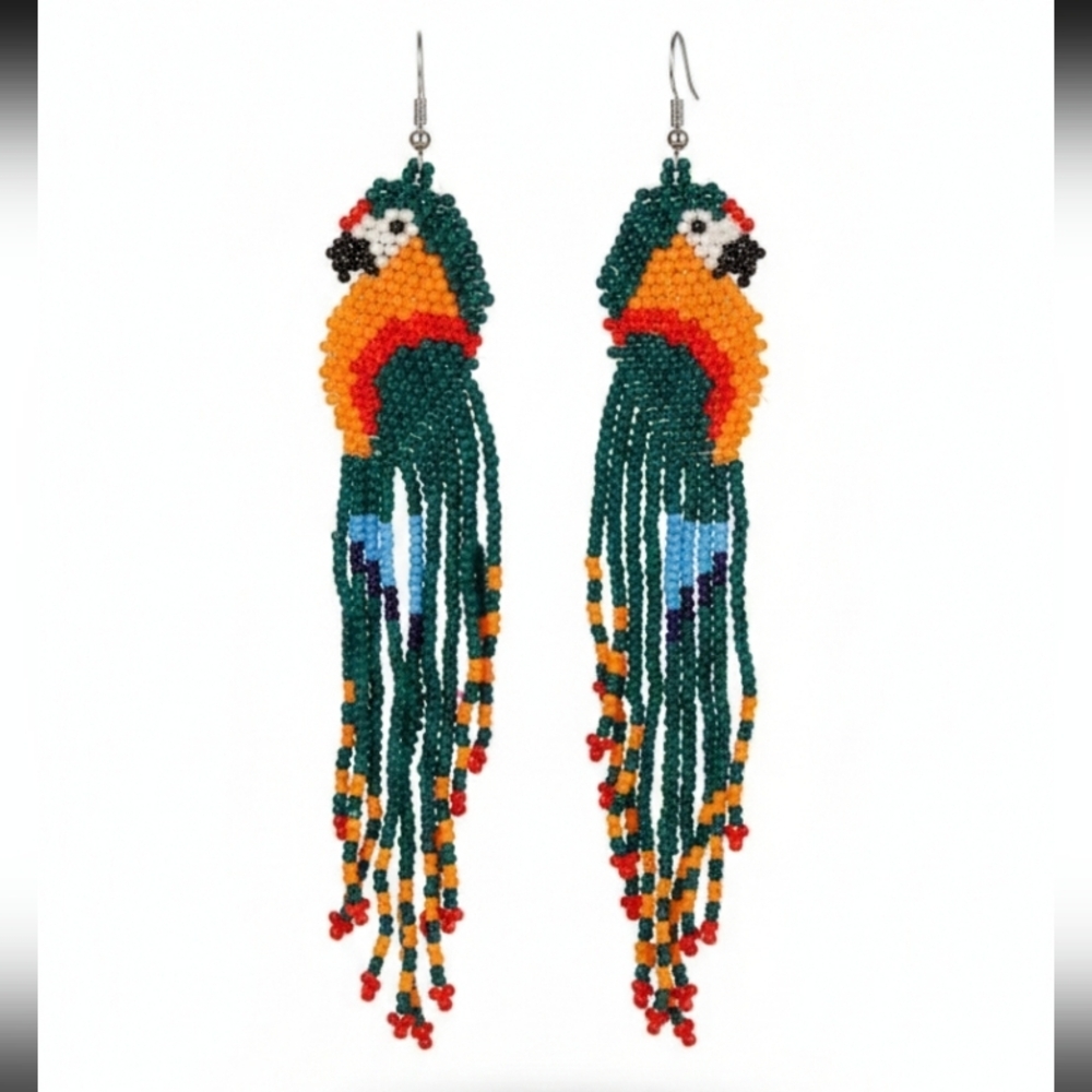 🆕️ Handcrafted Colorful Parrot Bird Beaded Earrings